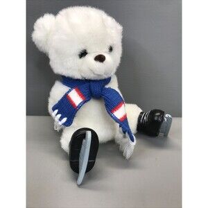 PTC Prestige Toy White Blue Ice Skating Winter Hat Scarf Bear Plush Vintage 80s